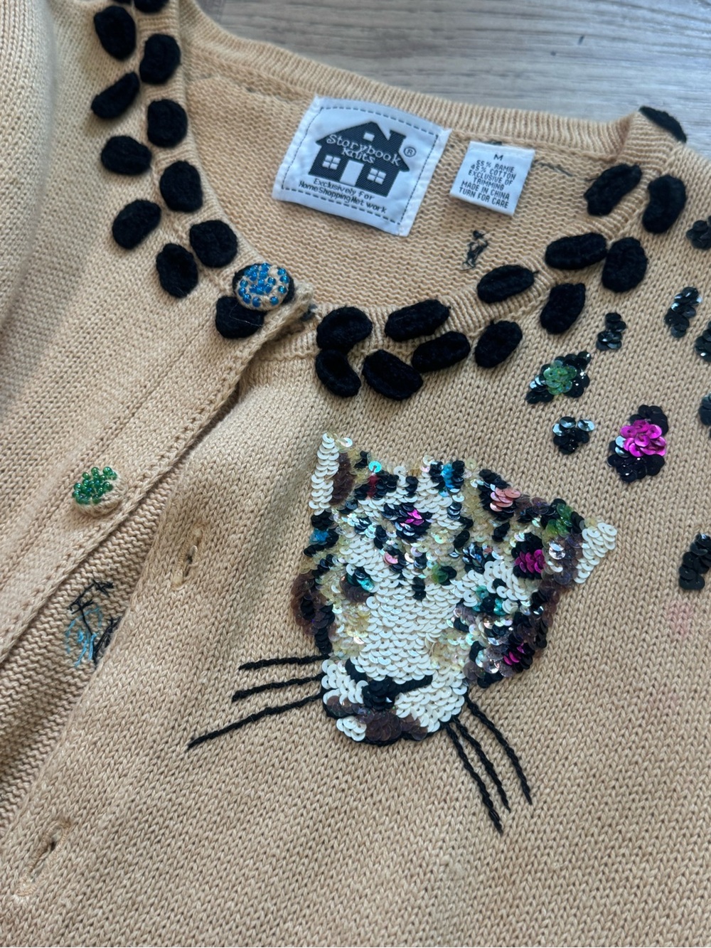 Storybook Knits Cream Cardigan with Sequin Leopard Motif - Picture 4 of 5